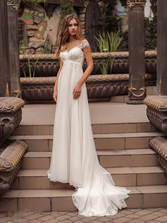Boho Chiffon Cap Sleeve Wedding Dress With Cap Sleeves And Simple Scoop For  Pregnant Women Maternity Bridal Gown And Robe De Mariee T230502 From  Mengyang04, $55.35 | DHgate.Com