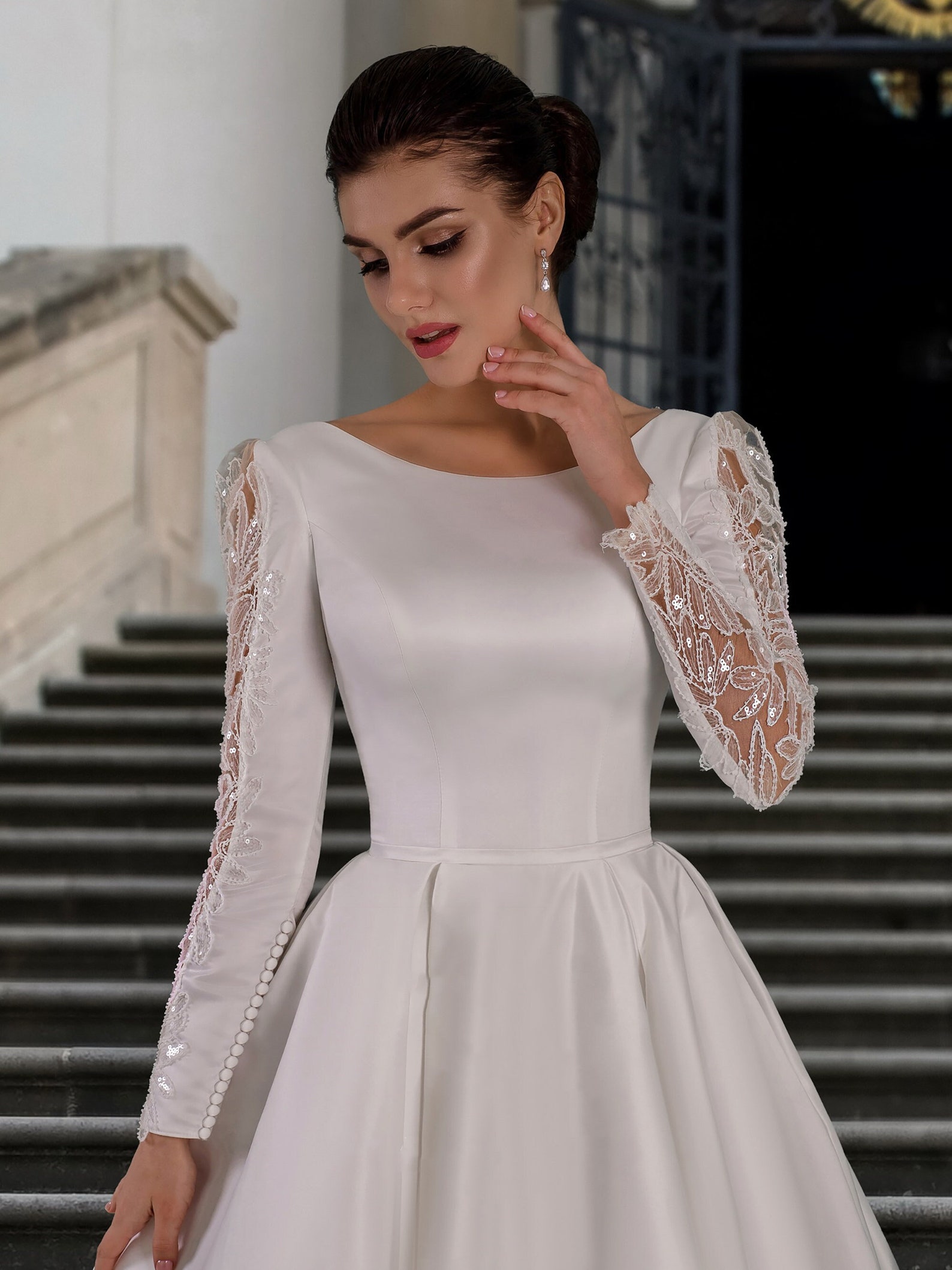 Trendy A-line Long Train Trendy Satin Bridal Gown TWA4492