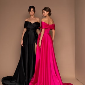 Satin Prom Dress With Split Elegant Prom Gown off Shoulder - Etsy