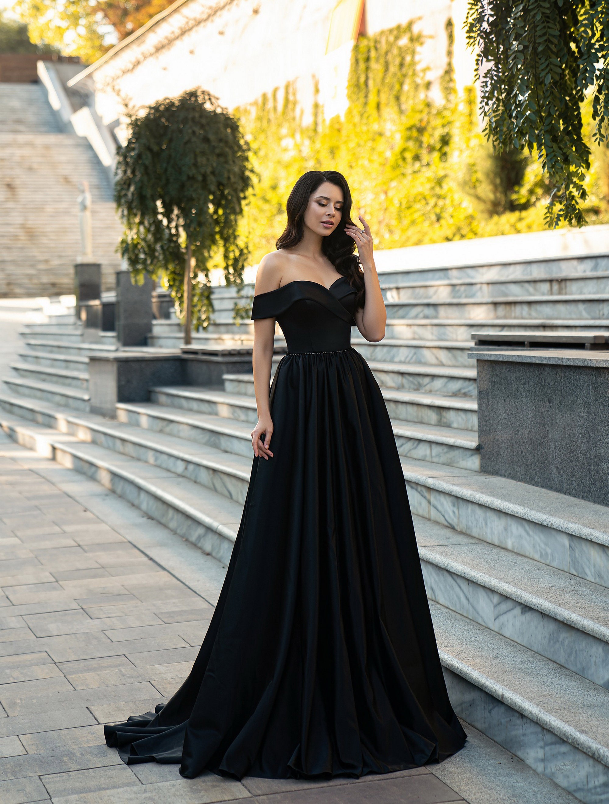 Simple Black Satin Mermaid Long Prom Dress With Court Train TP1031 –  Tirdress