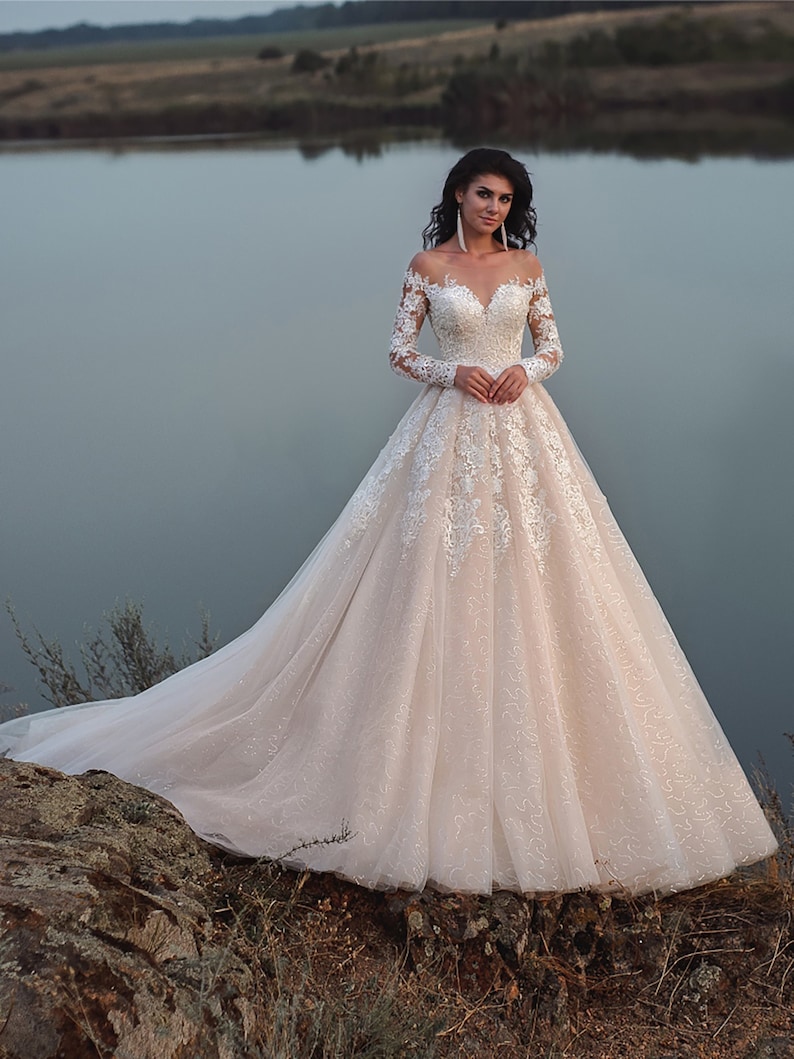 Ball Gown Dress With Long Train Sweetheart Wedding Dress Etsy