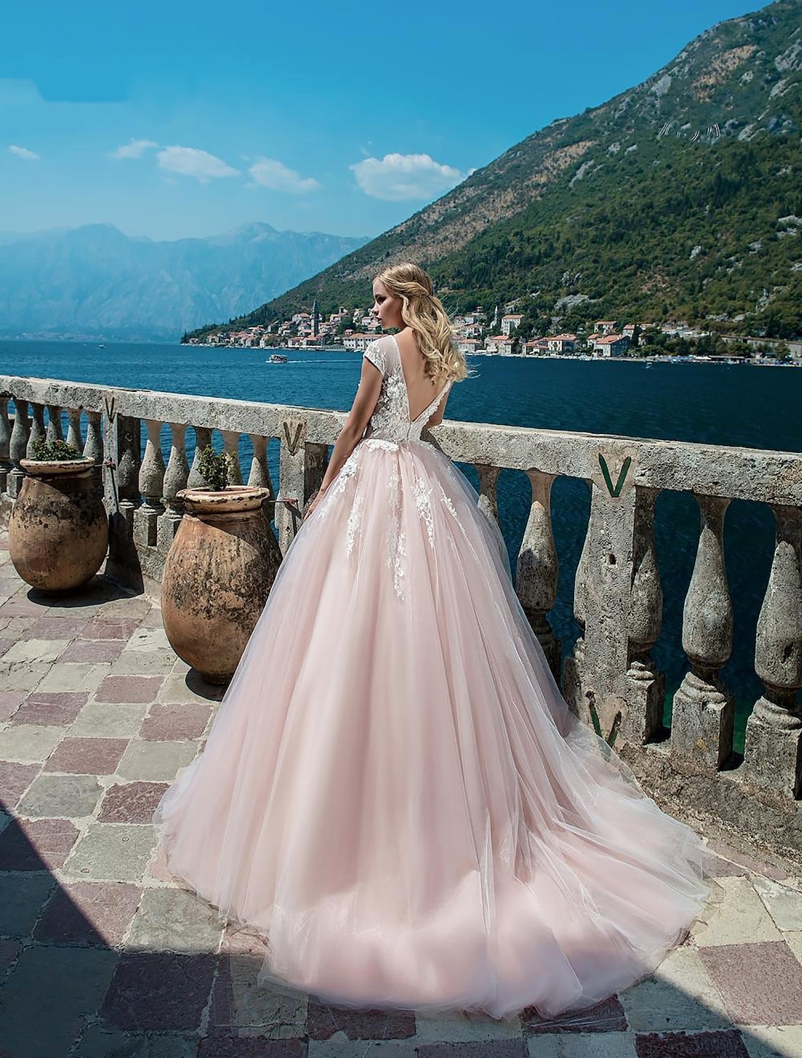 Pink Wedding Dress ALine Wedding DressCathedral Wedding image 1