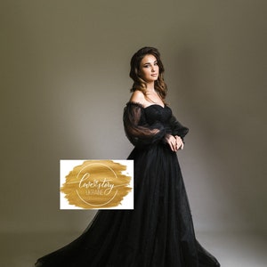 Abito da sposa nero, abito da ballo nero, abito da fidanzamento, abito da sera a maniche lunghe, abito da festa in tulle, abito da sposa nero, abito da sposa di Halloween
