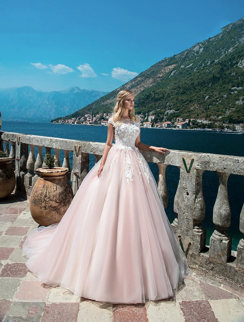 Pink Wedding Dress Aline Wedding Dresscathedral Wedding - Etsy