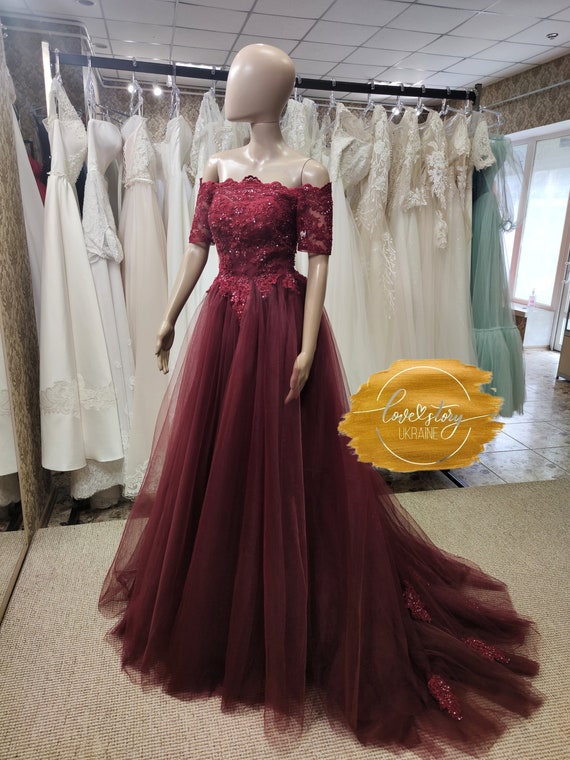 what color nails goes with burgundy dress Burgundy Aline Lace Long Prom Dress, Burgundy Tulle Formal Graduation –  formalgowns main image 0