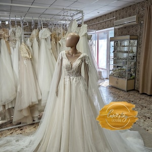 A-line Wedding Dress,3d Floral Dress, Bridal Gown,Romantic Wedding Dress,Cathedral Wedding Dress, Rustic Bridal Gown,Wood Fairy Bridal Dress