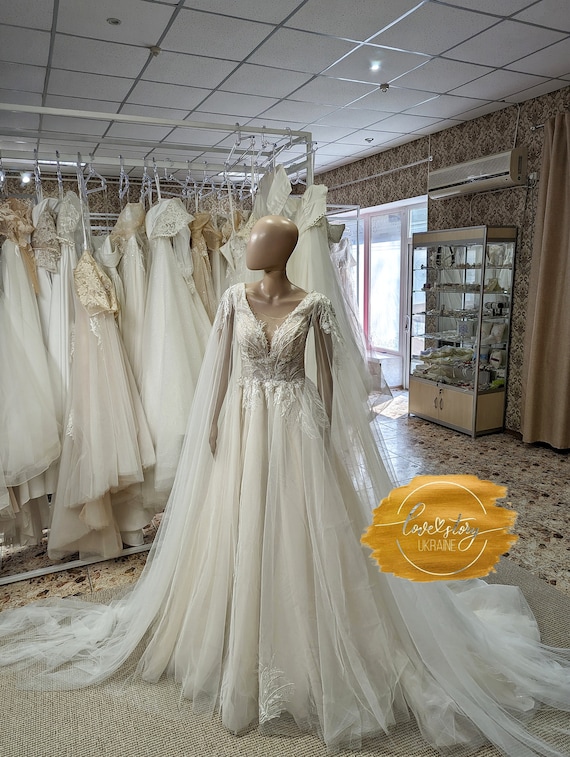 rustic a line wedding dress F211011 Beautiful Embroidered Lace & English Net A-line Wedding Dress