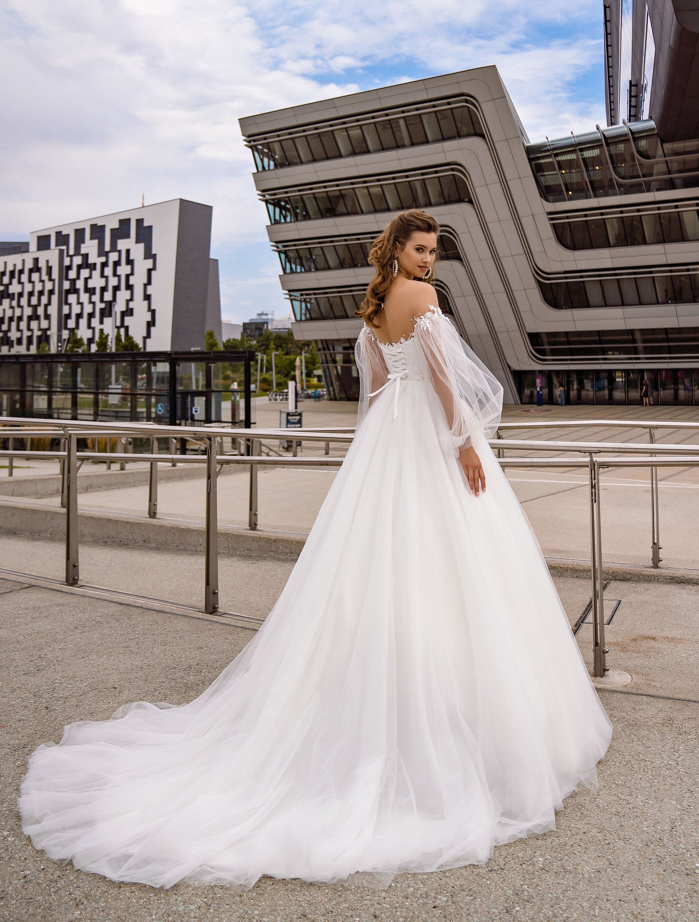 midi tulle wedding dress