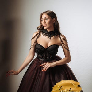 Noir Wedding,Gothic Black Wedding Dress,Black Red Wedding Dress,Black and Dark Red Gown,Wine Red and Black Bride Dress,Dark Red Dress