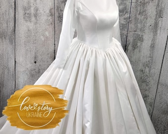 Ballkleid Brautkleid,Bubble Satin Brautkleid,Korsett Brautkleid,einfache Brautkleid,Drop Taille Brautkleid, bescheidene Brautkleid