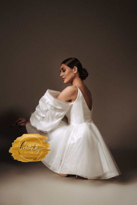 sachin and babi light blue dress Rehesal Dinner Dress Short Wedding Dress Casual Wedding Dress Engagement Dress Sparkle Bridal Gown Reception Bridal Gown Short Prom Dress