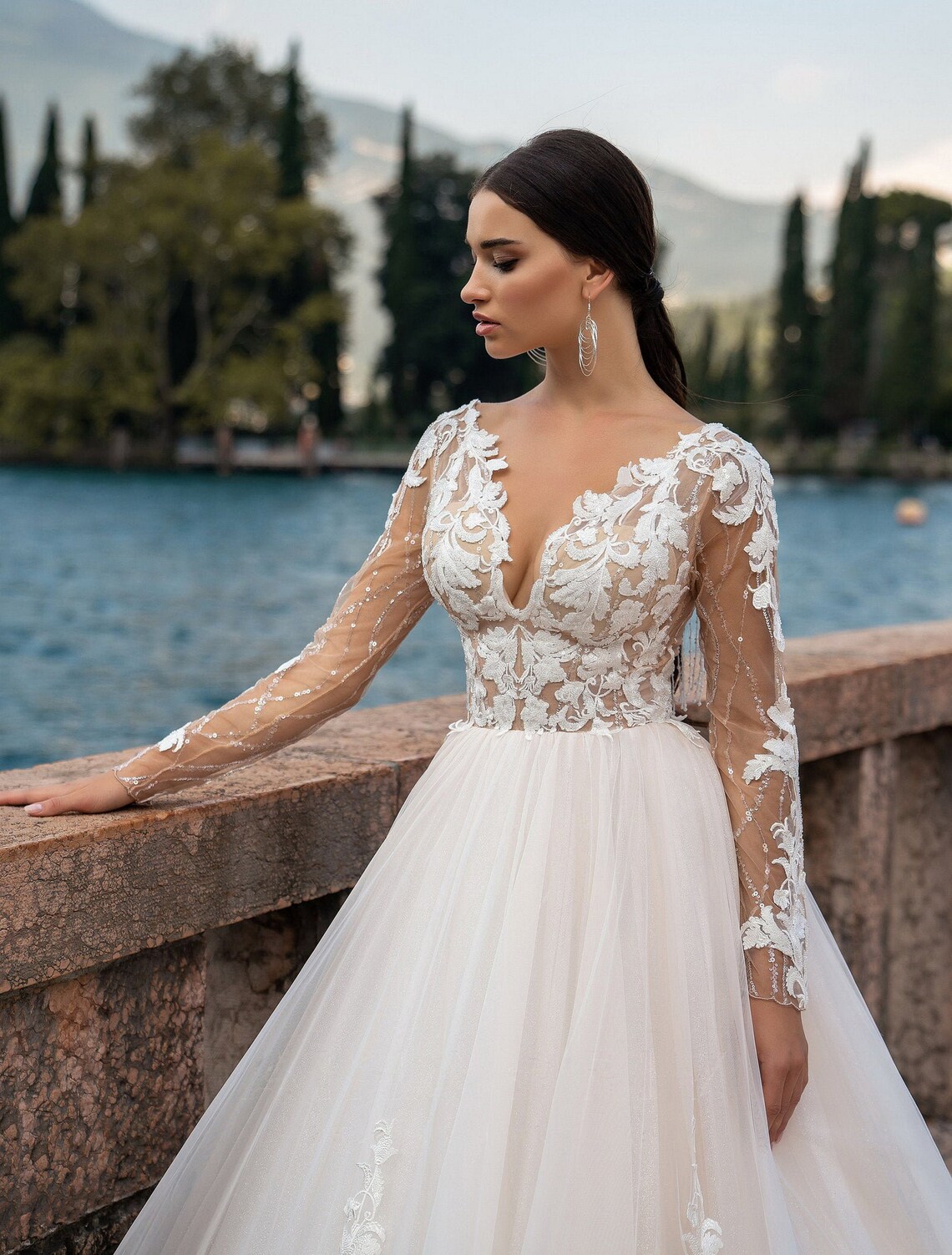 Cathedral Wedding Dress Lace Long Sleeves Bridal Gown Tulle | Etsy Cathedral Wedding Dress Lace Long Sleeves Bridal Gown Tulle | Etsy