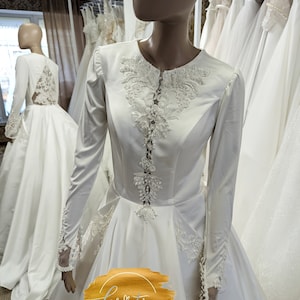 Long Bride Dress,A-Line Wedding Dress,Lace Wedding Dress,Modest Wedding Dress,Cathedral Bridal Gown,Bridal Gown Can be Made Opaque