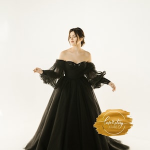Black Wedding Dress, Ball Gown Wedding Dress,Bridal Gown, Halloween Wedding Dress,Black Lace, Black Engagment Dress,Eloping Black Dress