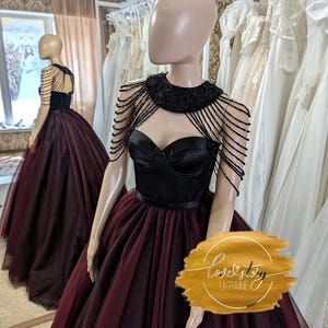 Gothic Black wedding dress,Black Red Wedding Dress,Black and Dark Red Gown,Wine Red and Black Halloween Dress,Noir Wedding,Dark Red Dress