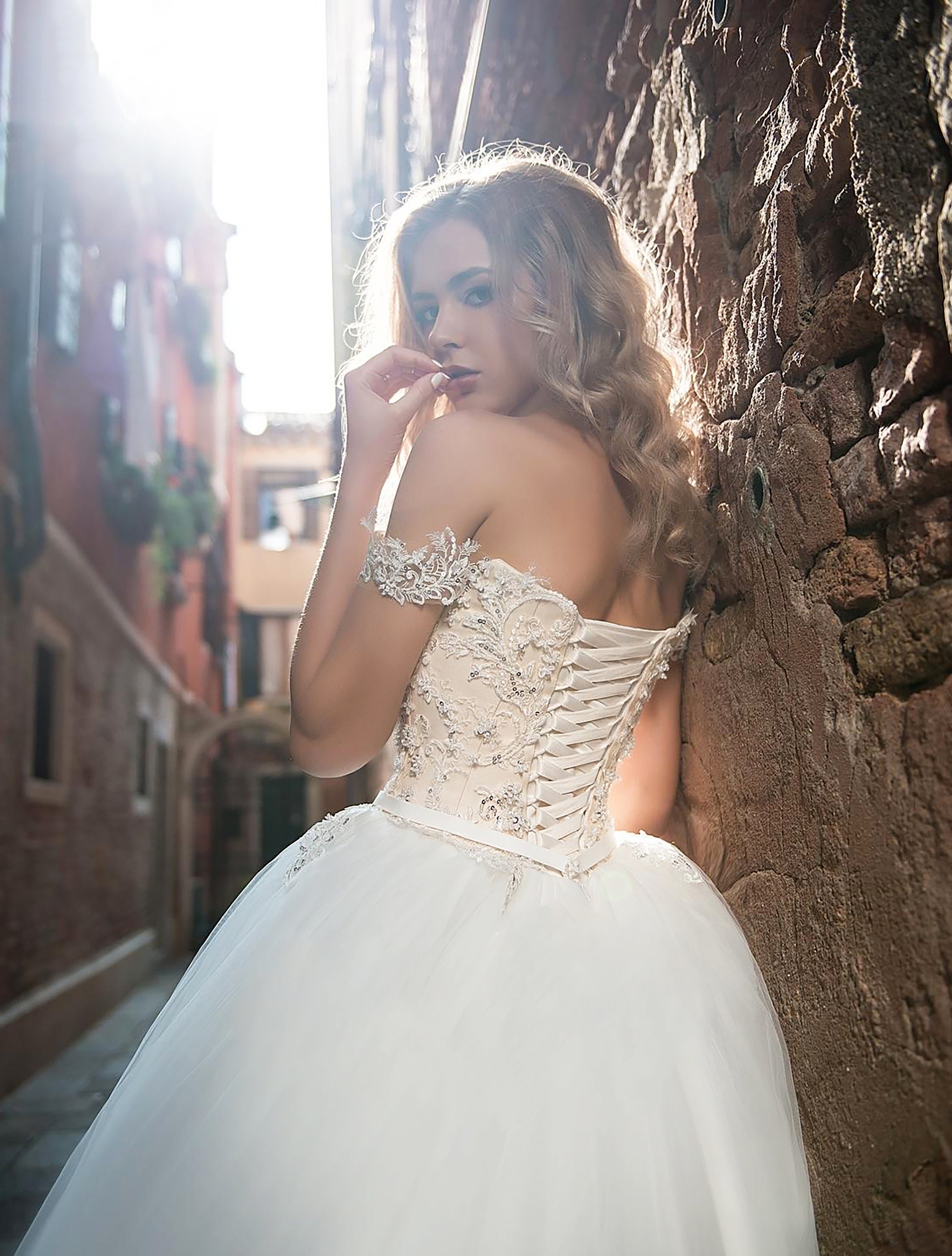 Ball Gown Wedding Dress With Long Train Bubble Wedding Dress Etsy