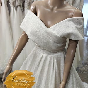 Sparkle Wedding Dress,Sparkle Bride Dress,A-Line Wedding Dress,Off-the-Shoulder Bridal Gown,Glitter Wedding Dress,Bridal Gown