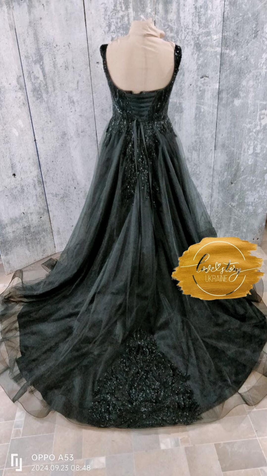 Black Wedding Dress with Cape,Black Engagemant Dress,Eloping Wedding Dress with Cape,Long Gothic Bride Dress,Black Bridal Gown with Slit