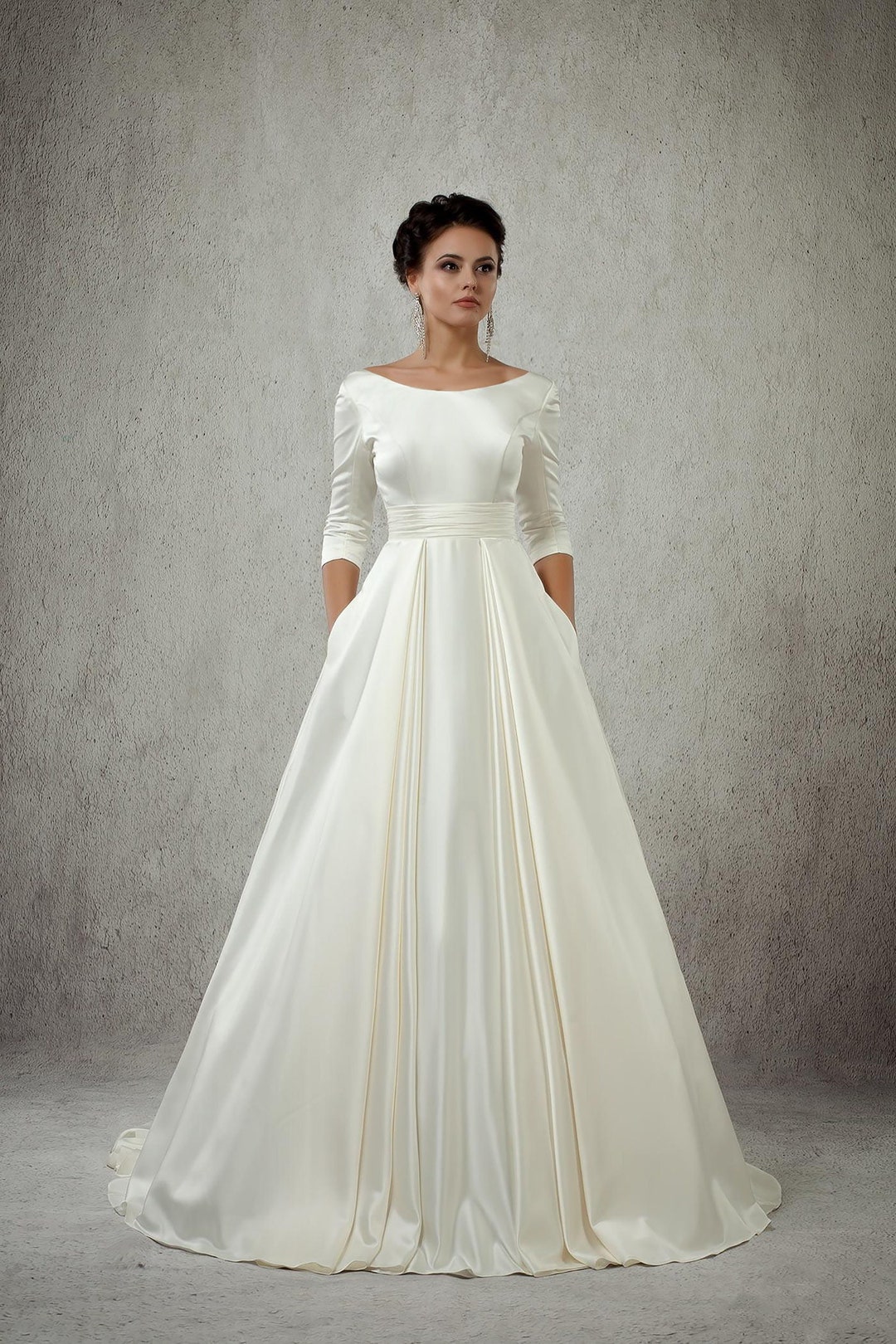 Satin Wedding Dress, Long Wedding Dress,classic Wedding Dress, Pocket ...