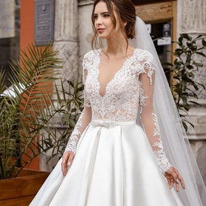 Elegant Bridal Gown,aline Wedding Dress,satin Wedding Dress,cathedral ...
