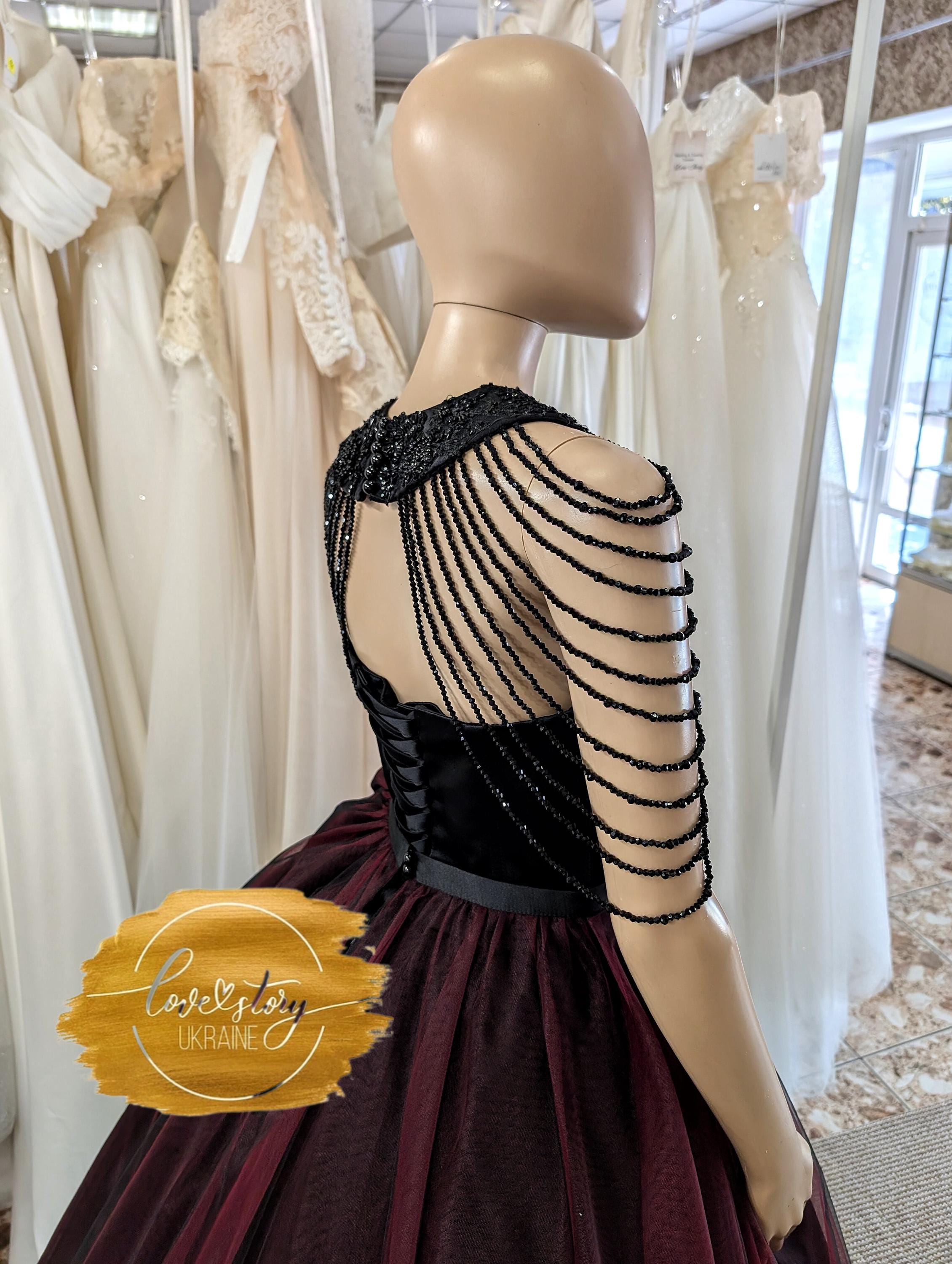 strapless open back dress Black Red A-line Deep V-veck Cheap Long Prom Dresses Online,12949 –  SposaDresses main image 1