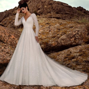 Luxurious Wedding Dress, Lace Wedding Dress, A-line Bridal Gown,Train Wedding Dress,Elegant Wedding Dress, Long Dress, Corset Dress