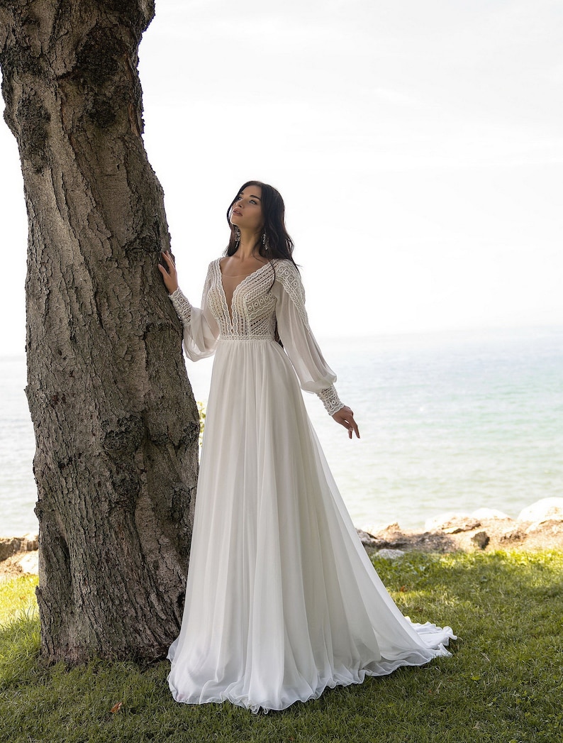 Beach Wedding Dressa-line Bridal Gown With Long Train | Etsy