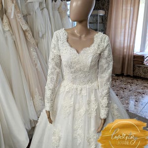 Modest Long Sleeve Wedding Dress Closed Back Wedding Dress Sparkle Wedding Dress Long Train Lace Bride Gown Cathedral Wedding Dress