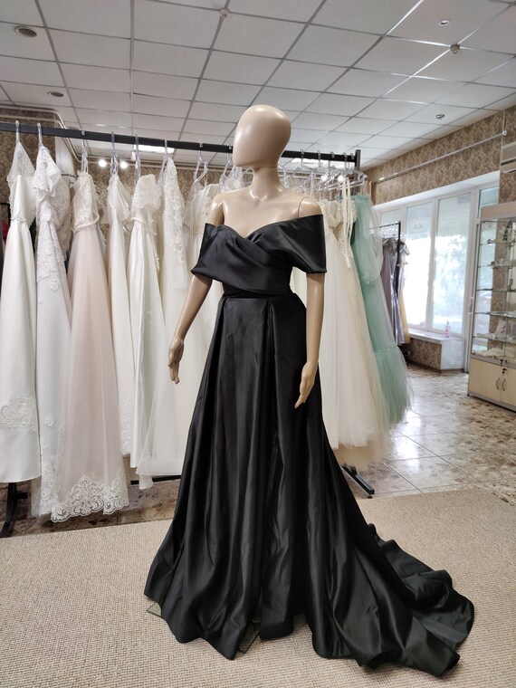 Buy Satin Prom Dress With Split Elegant Prom Gown off Shoulder