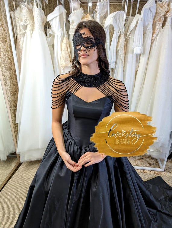 Gothic Wedding Dress,engagement Dress,halloween Black Wedding Dress,wedding  Dress With Neck Decoration,eloping Black Dress,satin Dress
