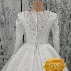 Royal Long Sleeves Wedding Dress,Closed Back Wedding Dress,Modest Wedding Dress,Sleeves Long Train Ivory Bride Gown,Cathedral Bridal Dress