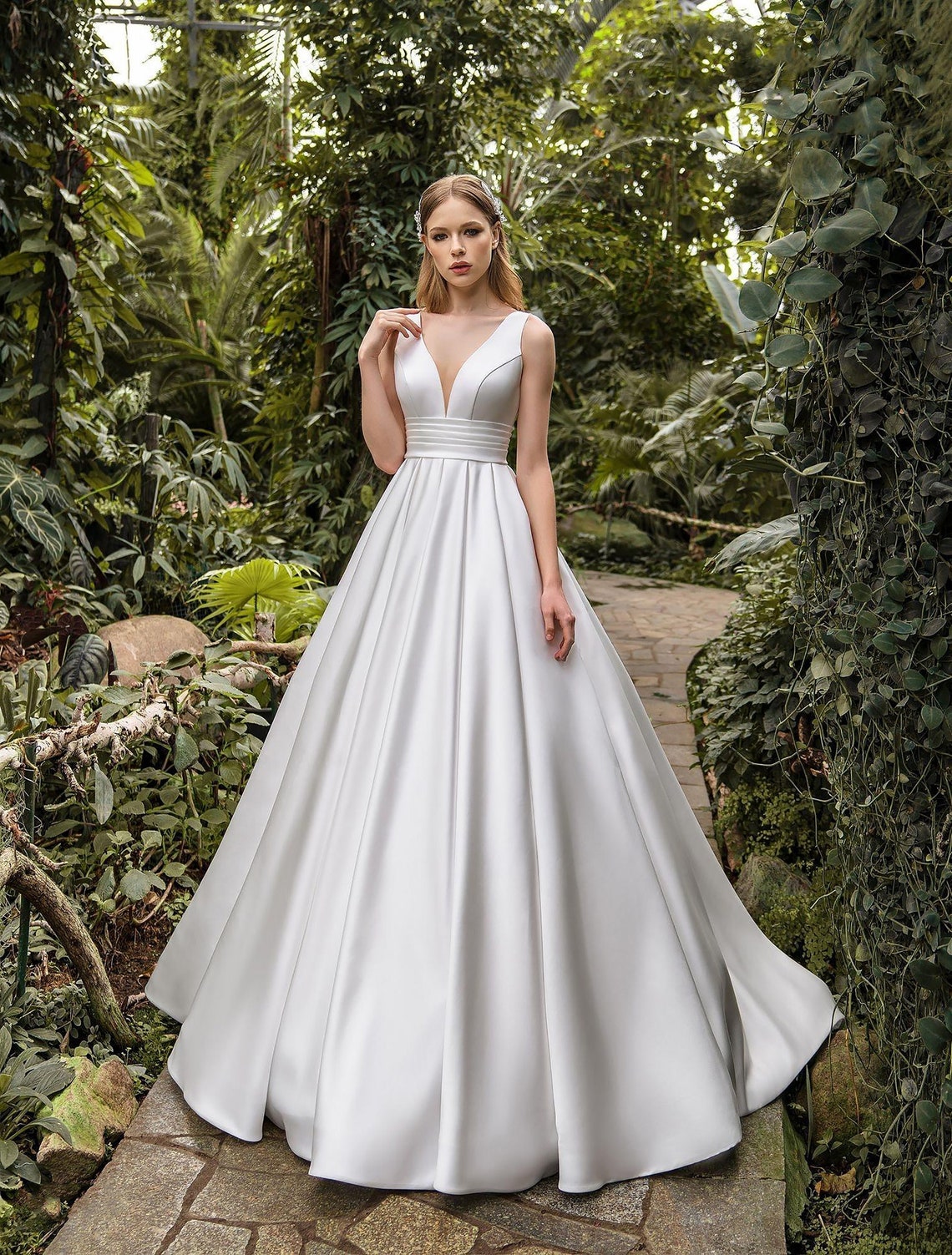 Cathedral Wedding Dress Elegant Satin Wedding Dressa-line - Etsy