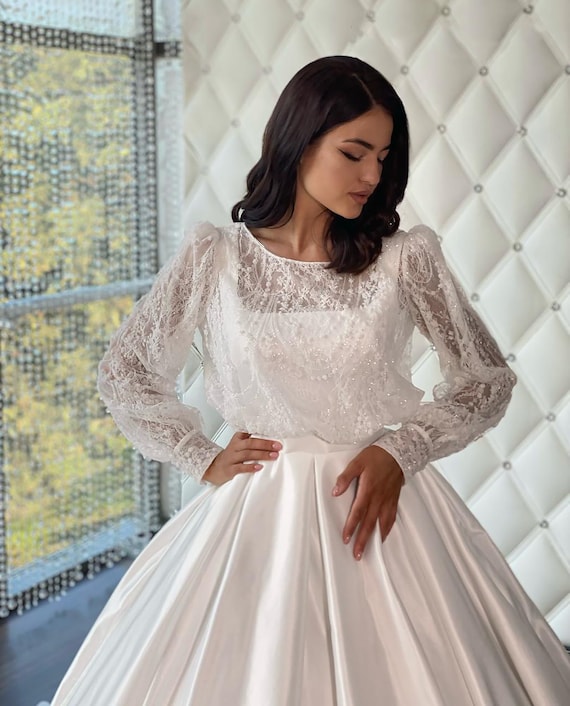 Elegant Wedding Dresssatin Wedding Dress With the Capeball - Etsy