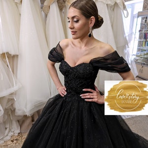 Black Bridal Gown,Halloween Black Dress,Gothic Bridal Dress,Sparkle Black Wedding Dress,Eloping Black Bridal Gown,Black Wedding Dress