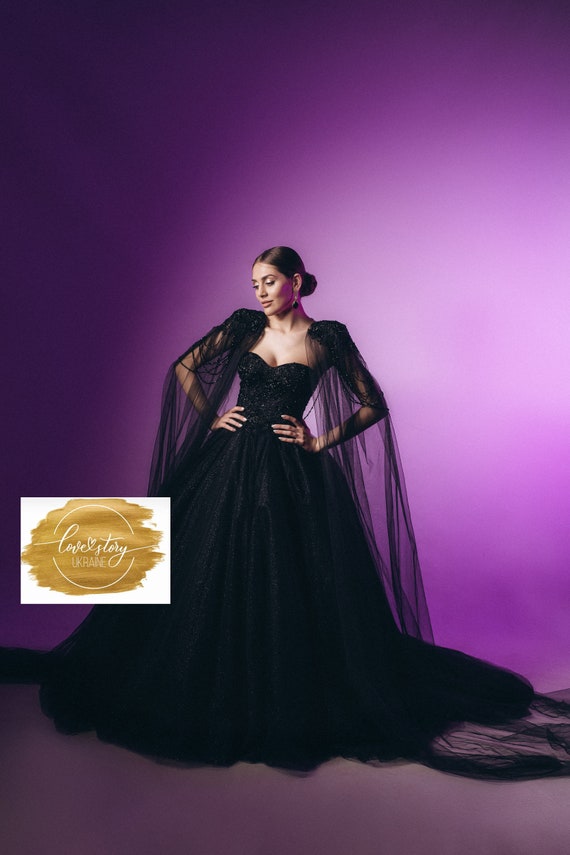 formal shein women dresses Freyja Cape Gown Black – Rebecca Vallance main image 1
