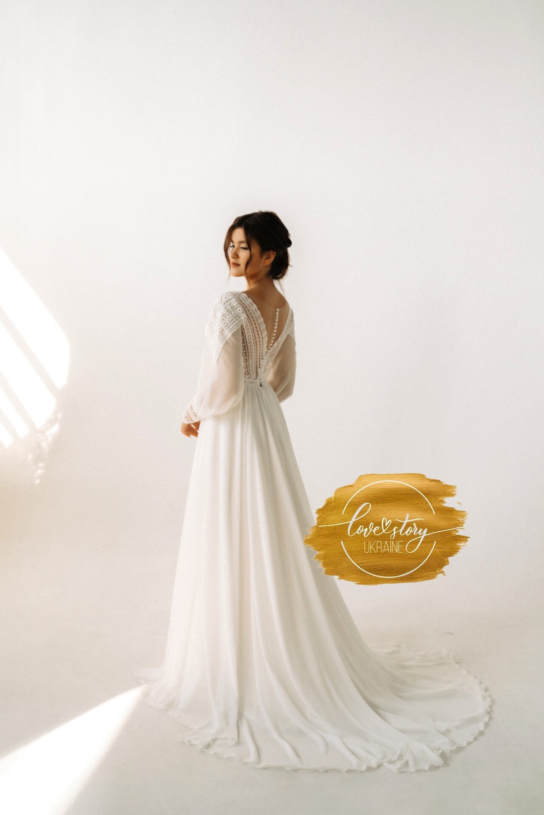 Chiffon Lace A Line Boho Beach Wedding Dresses, Bridal Gown With Train, PW287 main image 1