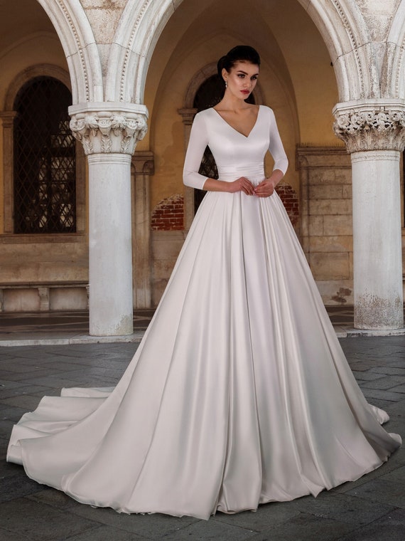 white satin wedding dress