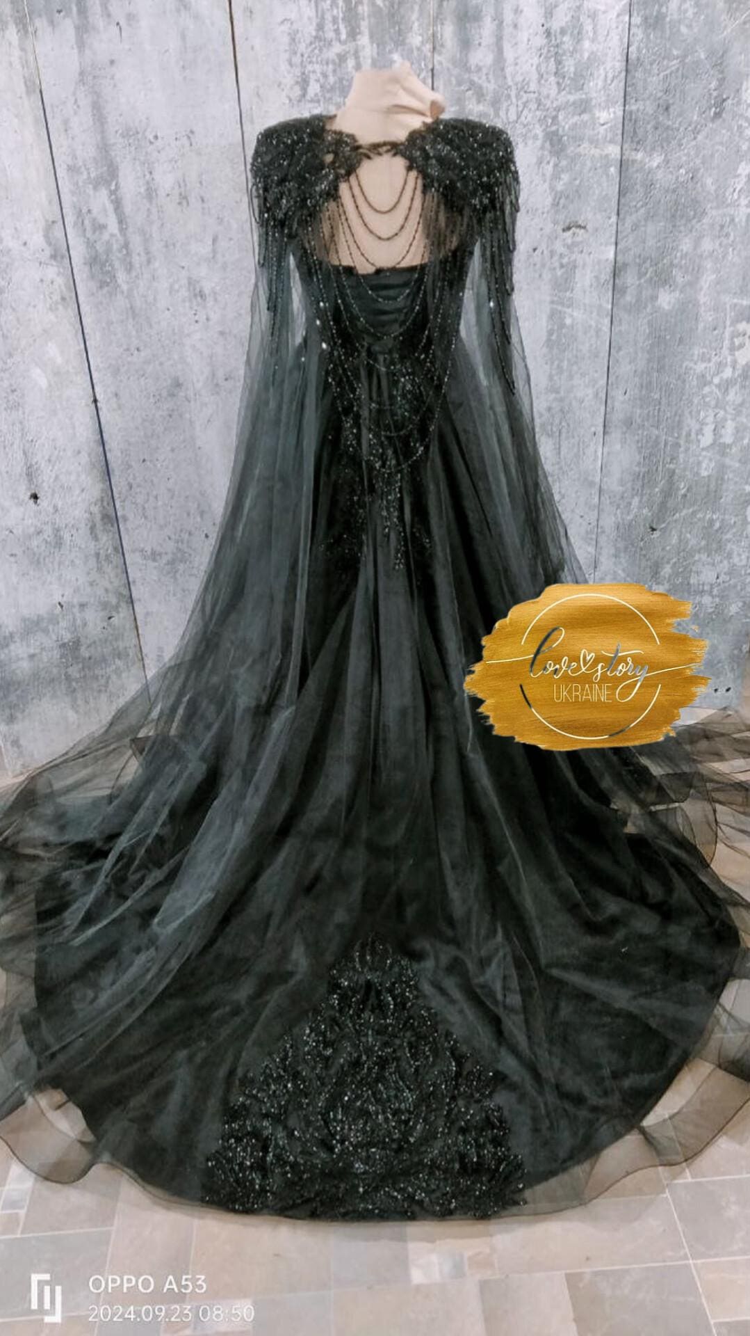black wedding dress with cape Pleated Cape main image 0