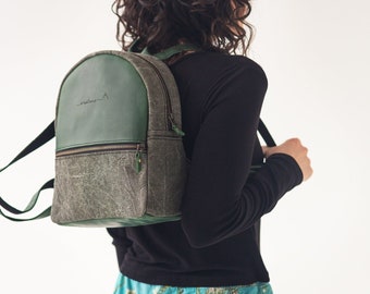 Canvas Backpack | Green Backpack | Backpack Girls | School backpack | College Bag | Vintage Leather Backpack | Women Backpack