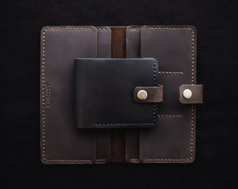 Handmade Small Men's Leather Wallet, Black and Brown Bifold Wallet, Gift for Christmas