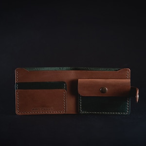 Bifold wallet Leather wallet Unique wallet Mini wallet for men Green men's wallet Personalized wallet Personalized gift image 2