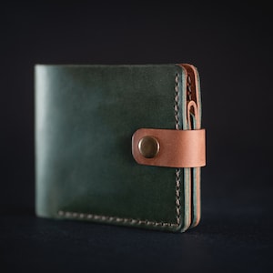 Bifold wallet Leather wallet Unique wallet Mini wallet for men Green men's wallet Personalized wallet Personalized gift image 1