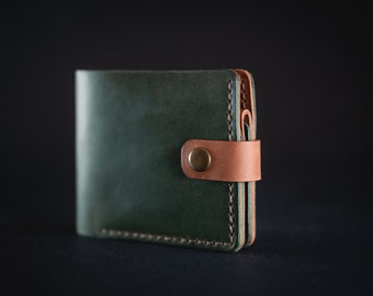 Bifold wallet | Leather wallet | Unique wallet | Mini wallet for men | Green men's wallet | Personalized wallet | Personalized gift