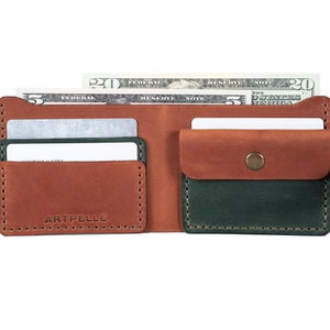 Bifold wallet Leather wallet Unique wallet Mini wallet for men Green men's wallet Personalized wallet Personalized gift image 6