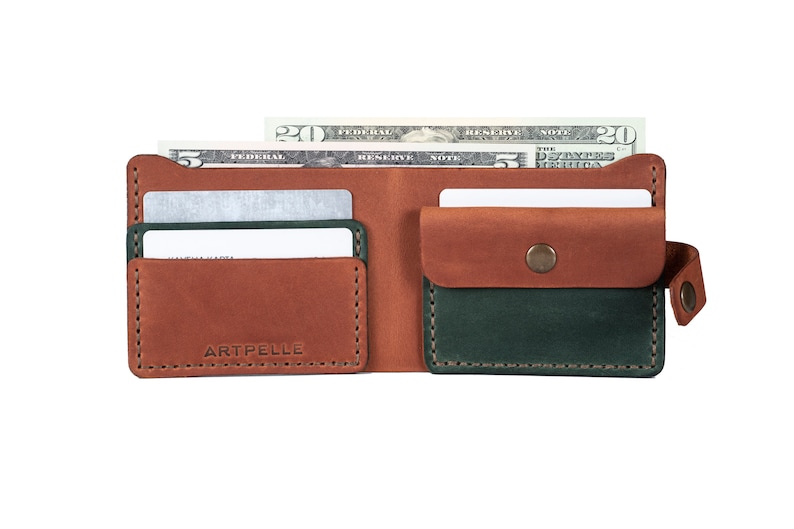 Bifold wallet Leather wallet Unique wallet Mini wallet for men Green men's wallet Personalized wallet Personalized gift image 6