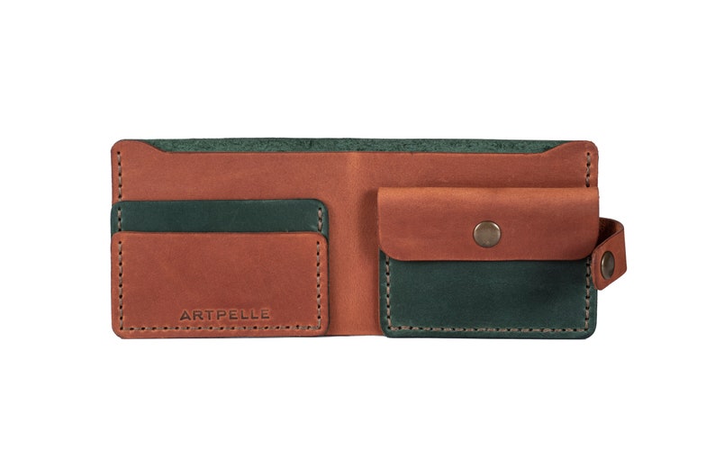 Bifold wallet Leather wallet Unique wallet Mini wallet for men Green men's wallet Personalized wallet Personalized gift image 5