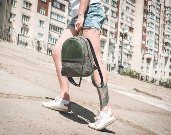 Canvas Backpack | Green Backpack | Leather Backpack Women | Schoolbag for Teenage | College Bag | Vintage Leather Backpack