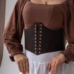 Cognac underbust leather corset, lace up corset, handmade corset, medieval corset, steampunk corset, gift for her, gift for wife