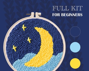 All included DIY Punch Needle Kit for Beginners , night  DIY Embroidery, Threader, Fabric, Hoop, Rug yarn.