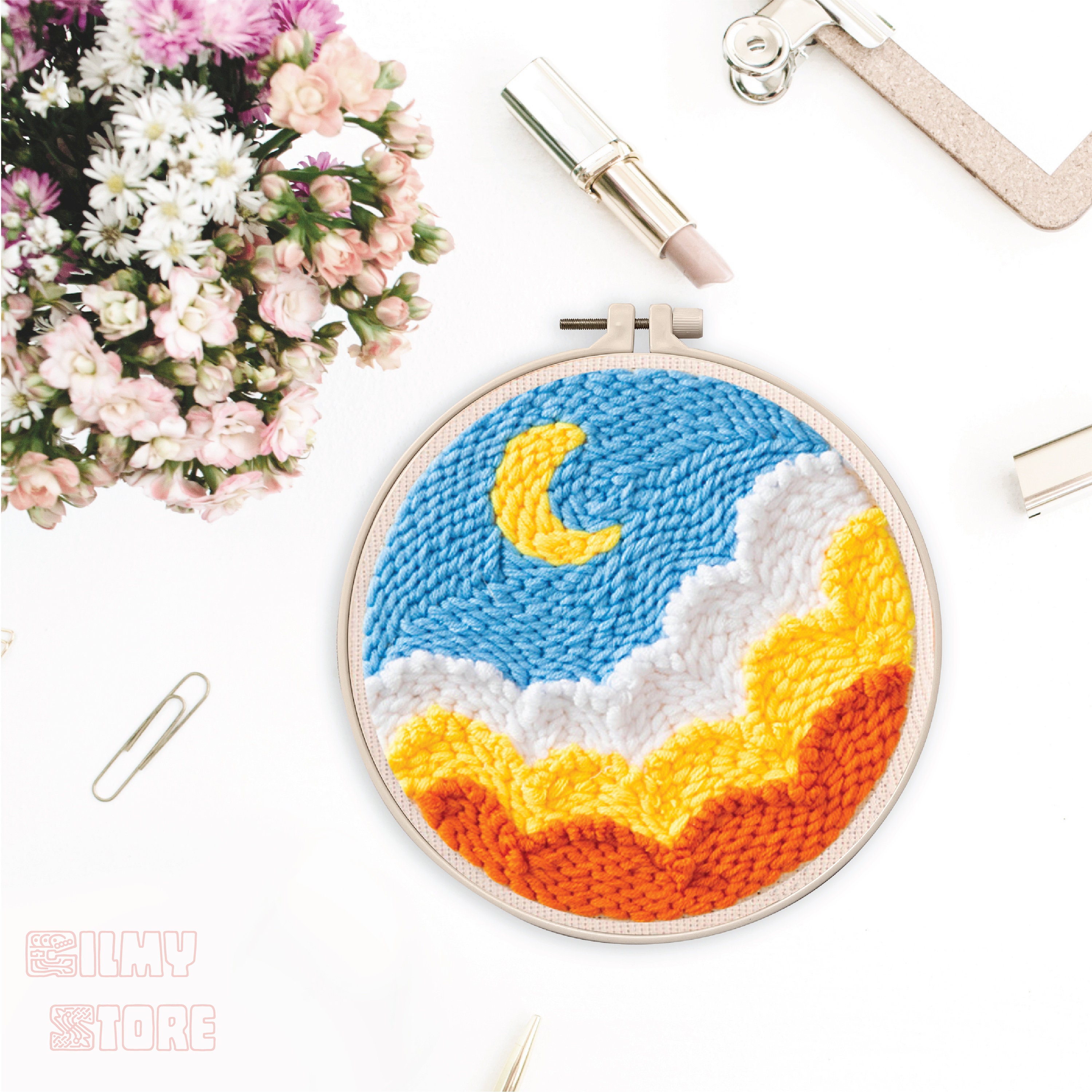 All Included DIY Punch Needle Kit for Beginners , Moon, Cloud, Colorful ...